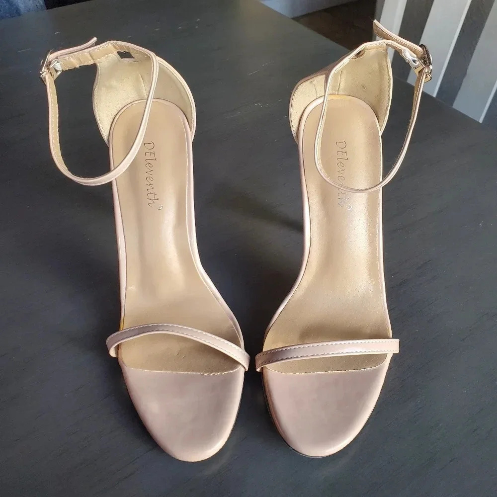 Deelevon Nude Ankle-Strap Stiletto Heels
